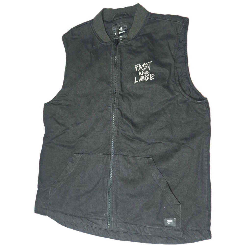 Vans Fast And Loose Quilted Vest Mens XL Black Insulated Space Graphic Full Zip